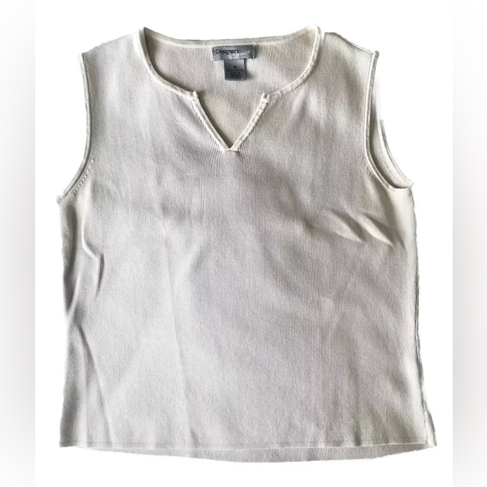 NEW DESIGNERS ORIGINALS CREAM SLEEVELESS NOTCHED NECK SWEATER MEDIUM - Picture 6 of 6